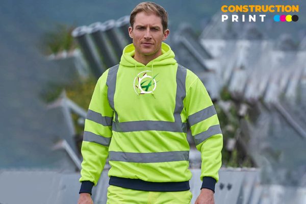 Custom Printed Hi Vis Hooded Sweatshirt - Image 4