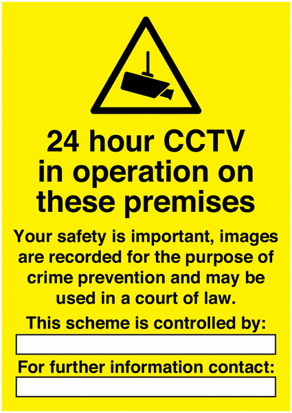 24 Hour CCTV Operating On Premises Window Signs
