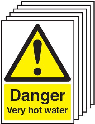 6-Pack Danger Very Hot Water Signs