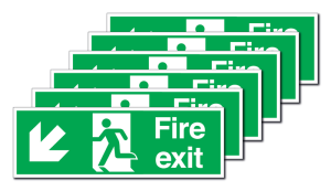 6-Pack Fire Exit Running Man/Arrow Diagonal Down Signs