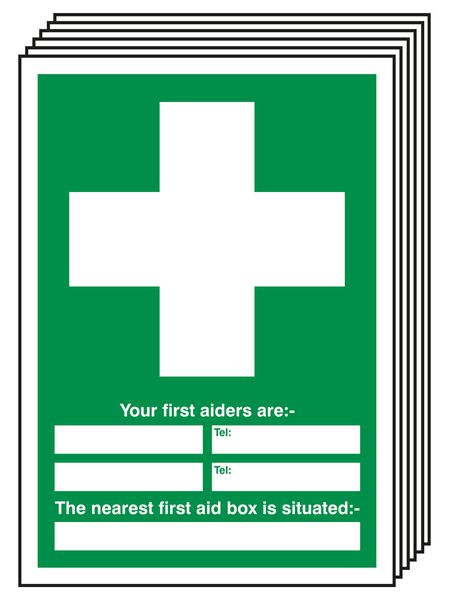 6-Pack First Aiders and First Aid Box Signs