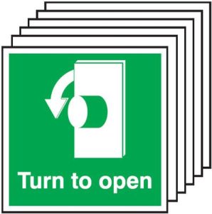 6-Pack Turn To Open (Anti-Clockwise Symbol) Signs