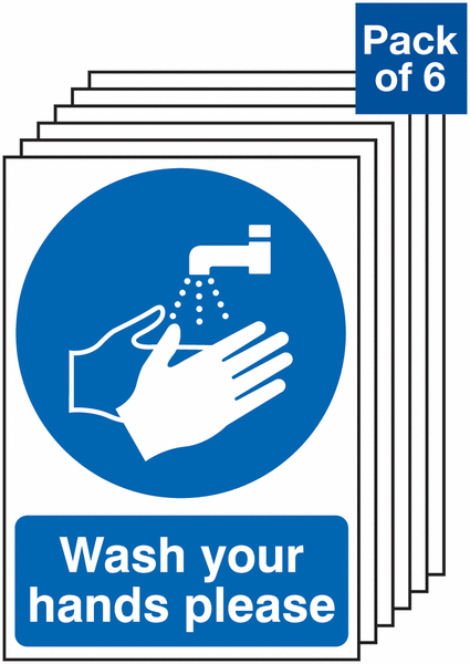 6-Pack Wash Your Hands Please Signs