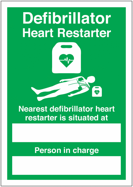 AED Nearest Defibrillator Person in Charge Signs