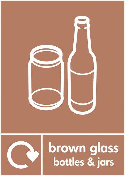Brown Glass Bottles Jars WRAP Glass Waste Recycle Signs