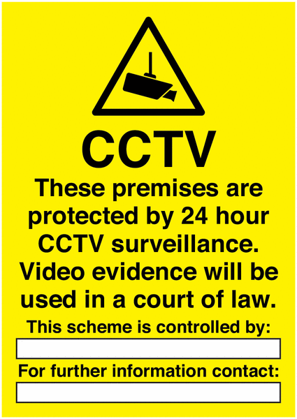 CCTV Premises Protected By 24 Hour Surveillance Window Signs