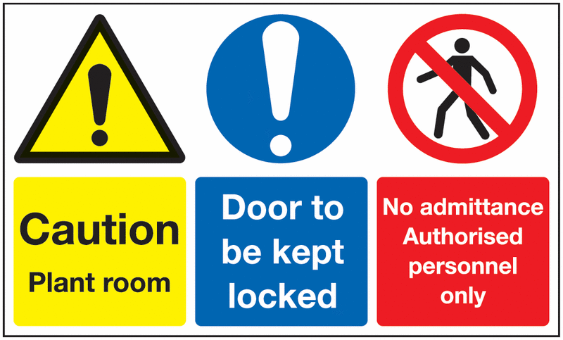 Caution Plant Room/Door Kept Locked Multi-Message Signs