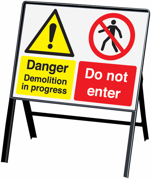 Danger Demolition In Progress Stanchion Sign