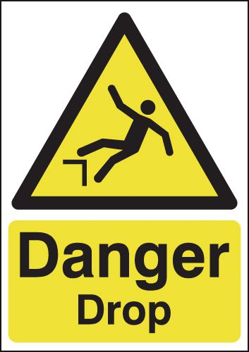 Danger Drop Self-Adhesive Signs – Single Hazard Sign