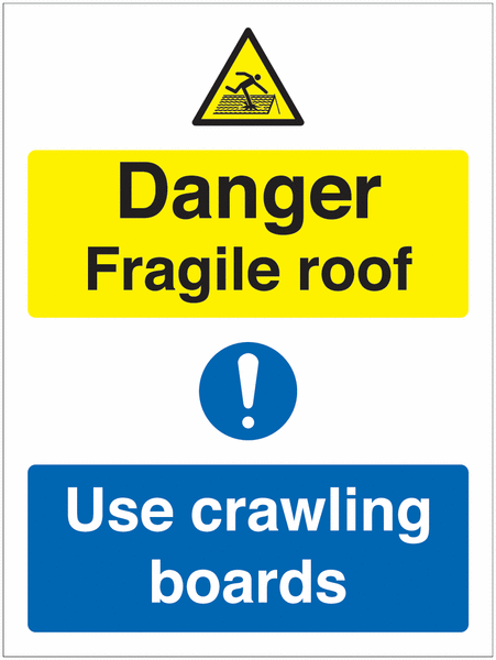 Danger Fragile Roof/Use Crawling Boards Signs