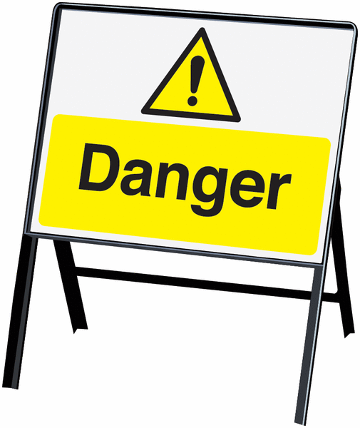 Danger Stanchion PVC Hazard Signs Symbol/Text – Single