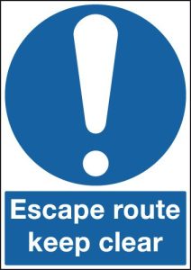 Escape Route Keep Clear & Symbol Signs