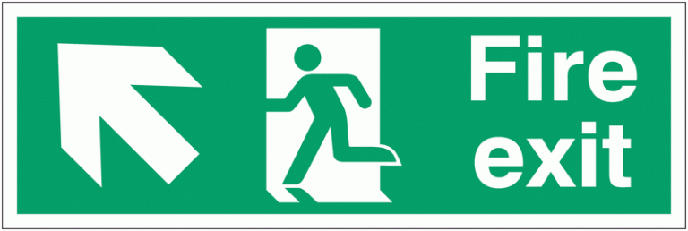 Fire Exit Running Man & Arrow Left Diagonal Up Signs
