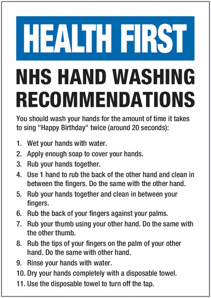 NHS Hand Washing Recommendations Sign