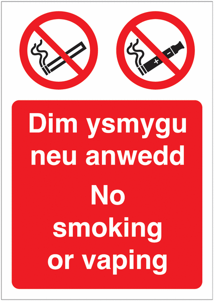 No Smoking or Vaping – Welsh and English Sign