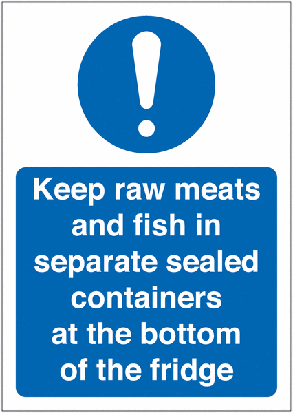 Raw Meats And Fish In Separate Sealed Containers Sign
