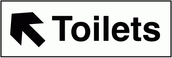 Toilets Up Left Arrow Washroom Single Signs 100 x 300 mm