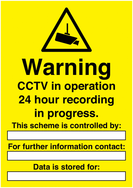 Warning CCTV In Operation 24 Hour Window Signs