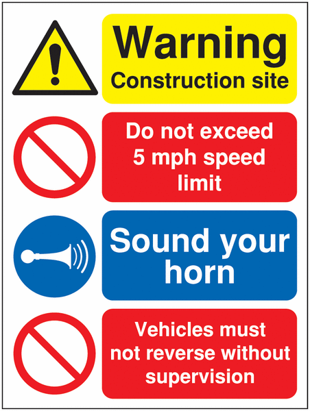 Warning Construction Site/Do Not Exceed 5mph Signs